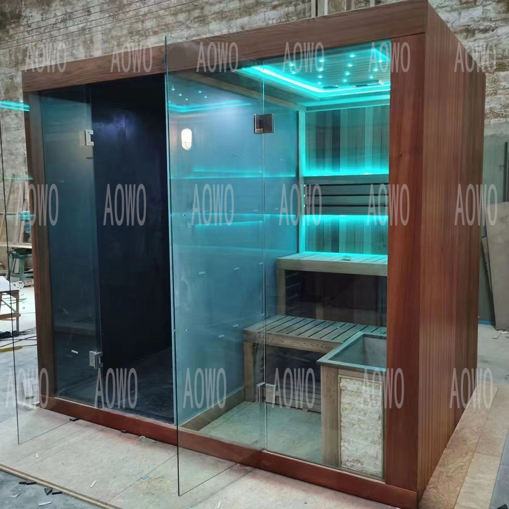 Fábrica de Foshan Aowwo Sanitario Red Cedar multifuncional sala de vapor húmedo seco sala de vapor de sudor sala de sauna separación húmeda seca