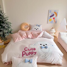 ins风全棉水洗棉儿童款四件套可爱数码印花纯棉被套卡通床上用品