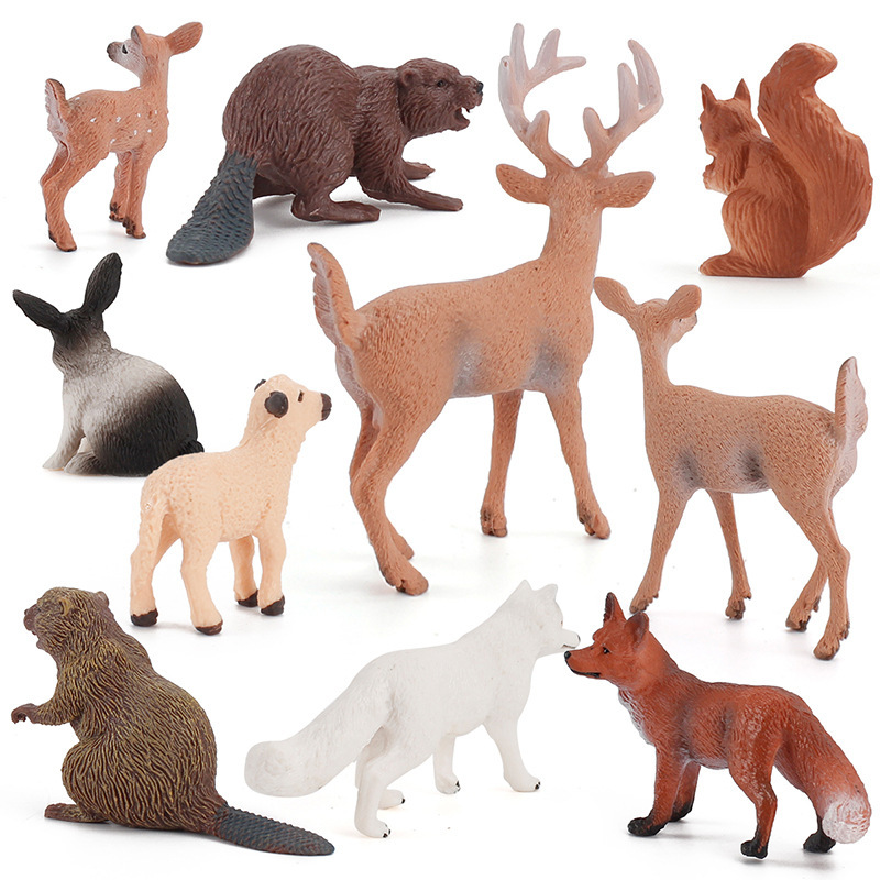 Exportación transfronteriza simulación bosque animal modelo Castor oso hormiguero Ardilla Mono conejo cola blanca ciervo Fox juguete