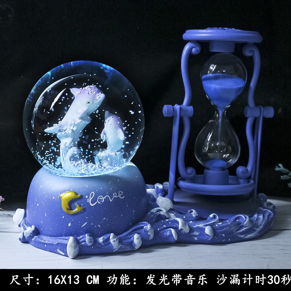 Reloj de Arena Delfín Creativo con Bola de Cristal, Caja Musical Luminosa, Decoración para Escritorio y Regalo