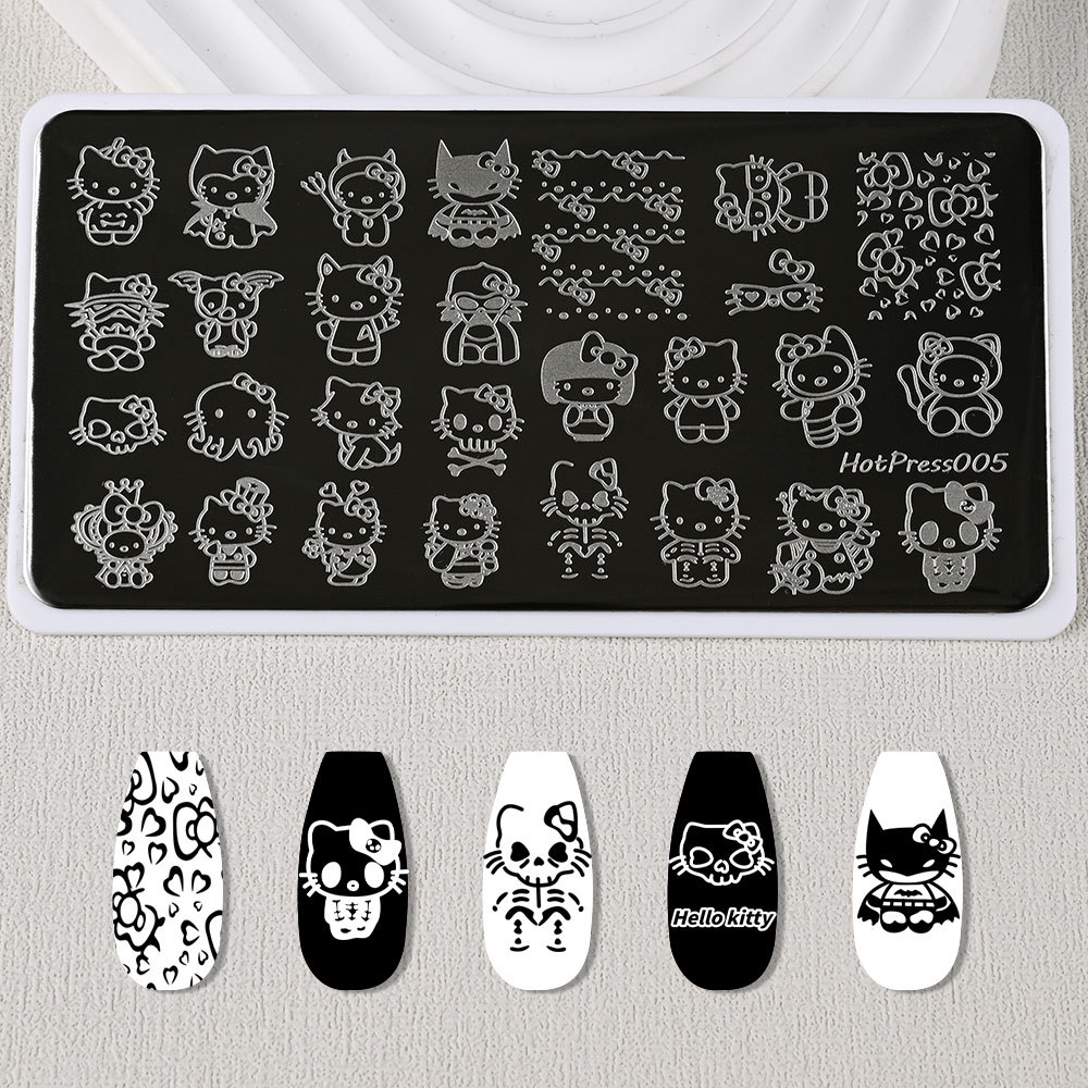 Cross-Border Big-Name Hello Kitty Pattern Nail Art Printing Steel Plate Stainless Steel Cartoon Cute Kt Cat Nail Art Transfer Steel Plate