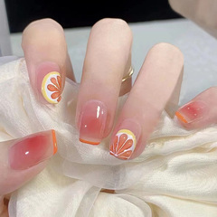 Spring and summer ice-clear and refreshing orange style yellow short patch manicure removable wearable nails wholesale