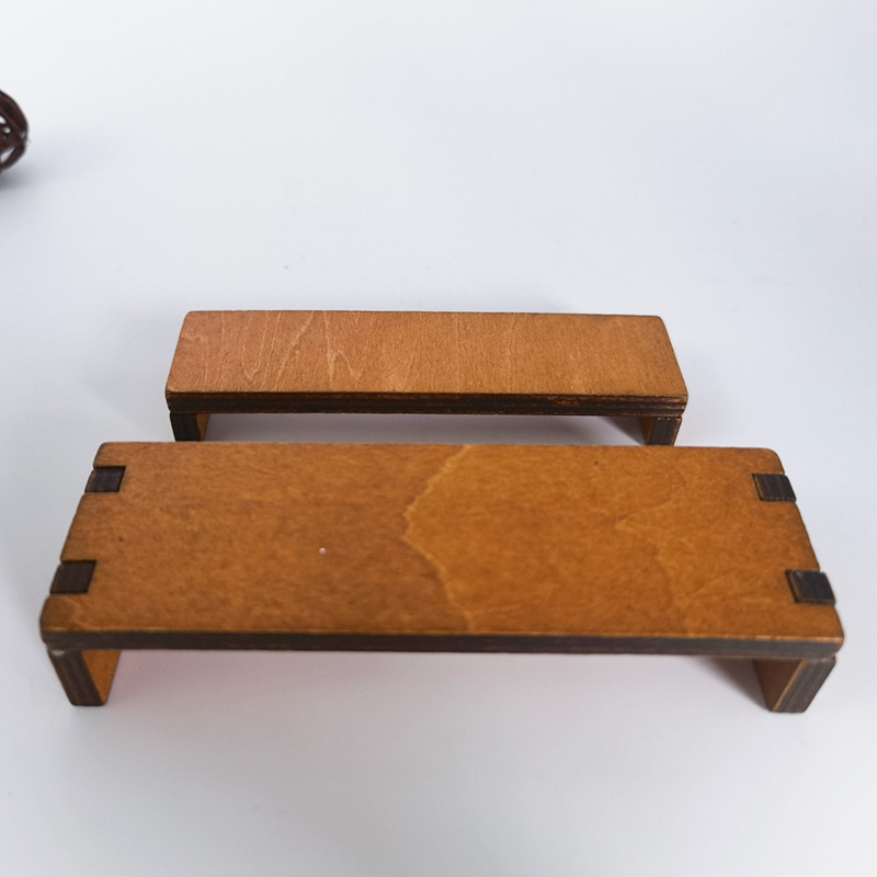 Zakka Japanese-Style Table and Chair Set, Small Craft Ornaments, Doll Props, Peach Wood Color Small Bench