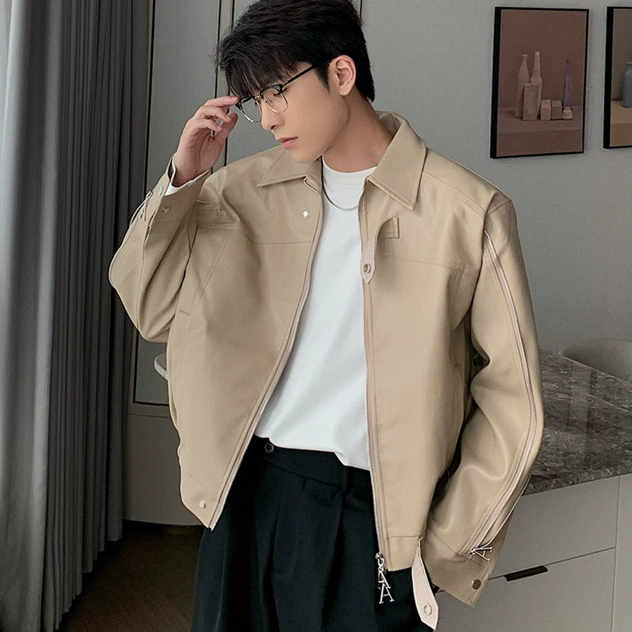 Polyurethane small design shoulder pads with zipper, demi-season jacket, trend of season, autumn season