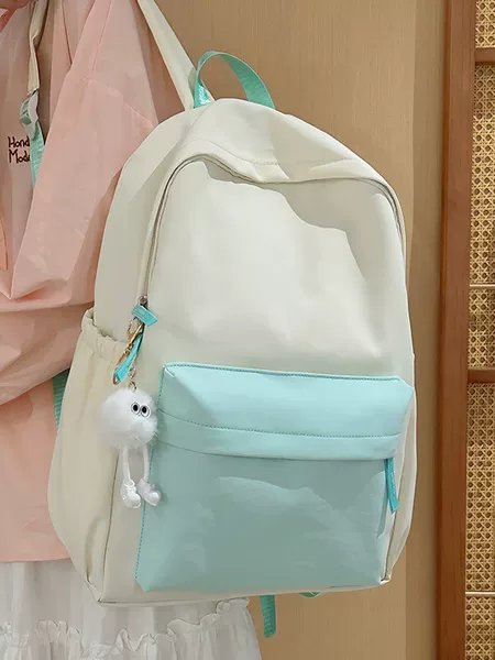 Large-capacity backpack for female junior high school students, girls' forest-style versatile color-blocking backpack for high school and college students, stylish design backpack