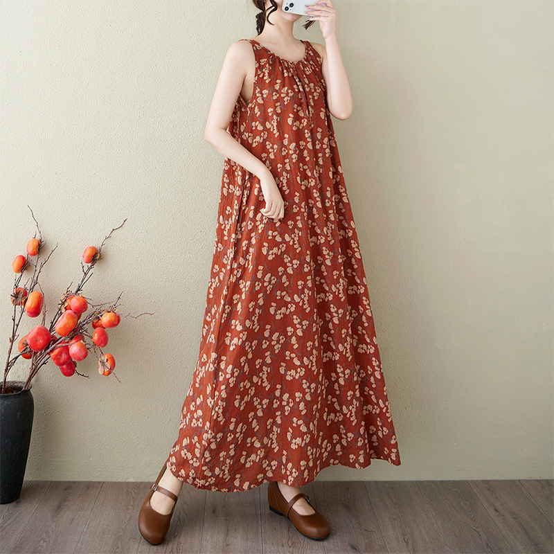 2025 Summer New Style Free Series Relaxation Lazy Skirt Minimalist Flower Sleeveless Long dress
