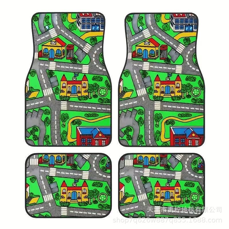 跨境temu汽车主副驾驶脚垫四件套耐脏易打理地垫亚马逊代发地毯