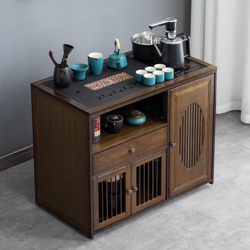 Mobile Small Tea Table, Tea Cart, Household Tea Cabinet, Solid Wood Wheeled Tea Table, Kung Fu Tea Set, Water Boiling All in One