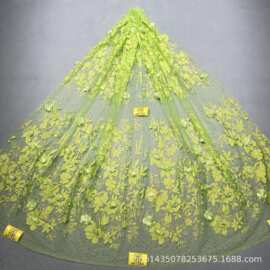 新品不掉粉 LC3640金光鲜绿洒金花型款+烫钻+立体花 婚纱礼服面料