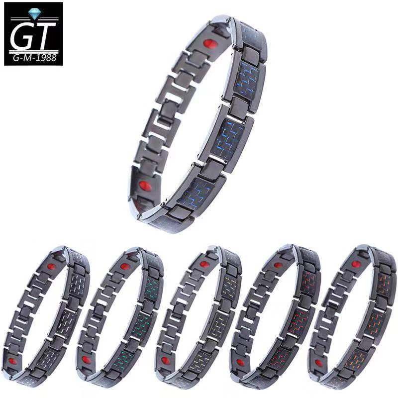 Ventas transfronterizas de moda europeas y americanas para hombres de aleación de fibra de carbono pulsera magnética ajustable joyas de mano