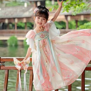 2025 New Hanfu Girls' Ancient Style Dress Chinese Style Summer Children's Tang Suit Girl Super Fairy Ancient Costume Ruched Skirt