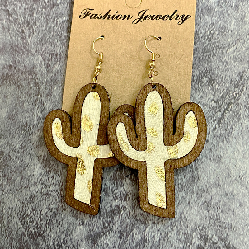 Wholesale Jewelry 1 Pair Streetwear Cactus Leopard Wood Drop Earrings display picture 2