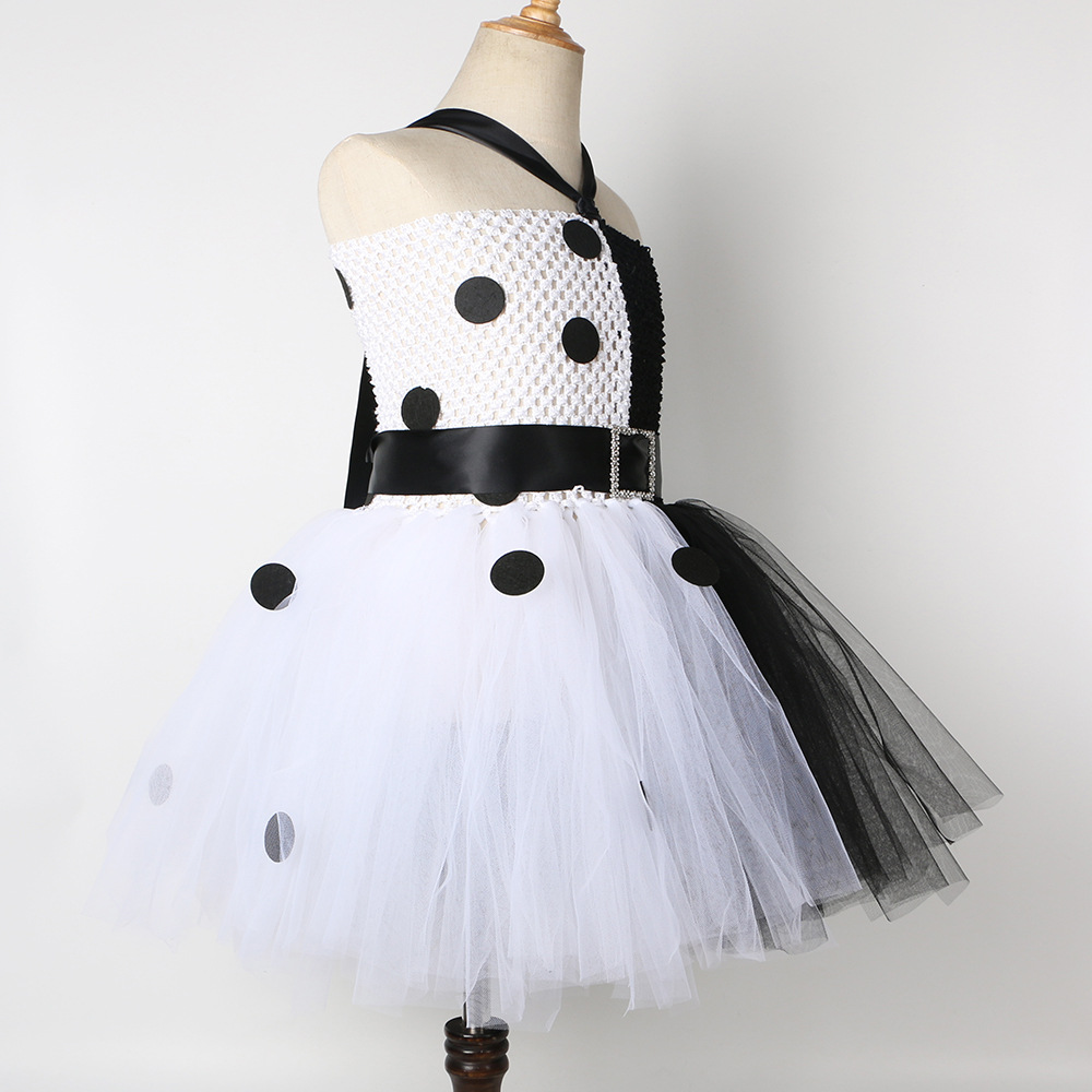 Vêtements pour enfants Jupe en maille de sorcière noire et blanche Costume de cosplay Cruella de Vil 101 chien fidèle Jupe de princesse pour enfants Cruella_voghion.com