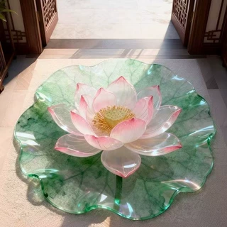 新款3D视觉花卉地垫客厅仿真莲花荷叶图案装饰垫浴室防滑脚垫跨境