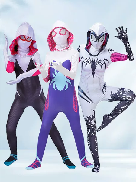 Spider-Man Bodysuit Female Gwen Spider-Man Jumpsuit Kidsren's Adult Suit Hood Cosplay Bodysuit