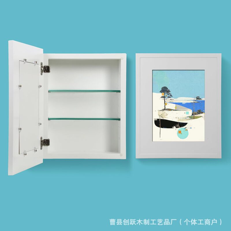 Wooden Hidden Medicine Cabinet Wall-Mounted Embedded Photo Frame Medicine Cabinet White Wooden Frame Multi-Layer Hidden Storage Rack