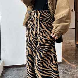 虎纹休闲裤女美式辣妹宽松接头慵懒加厚显瘦抽绳通勤百搭阔腿裤