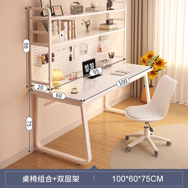 [두꺼운 싱글테이블 + 2단 수납선반 + 롤러스케이트 의자] 100cm