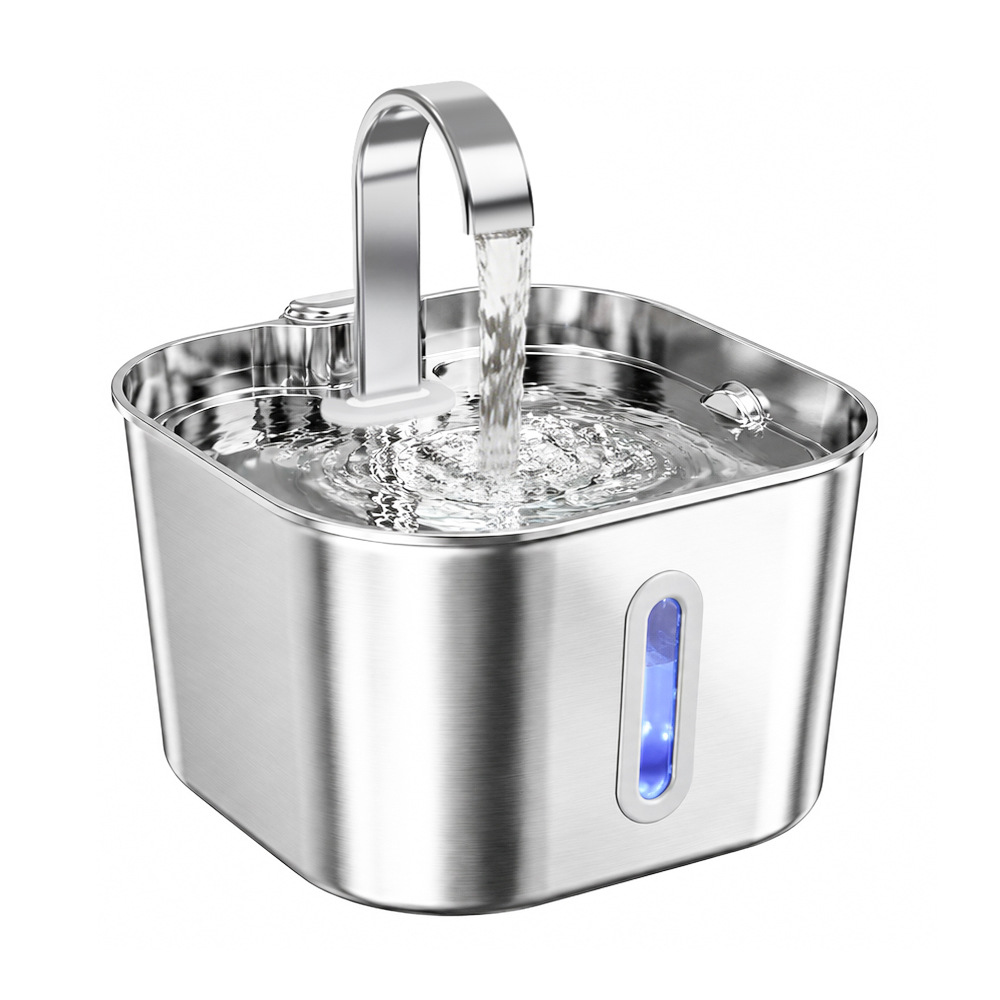 Fábrica de fuente 2.2L tubo plano de acero inoxidable para bebidas de mascotas de circulación automática de gran capacidad alimentador de agua para gatos y perros transfronterizos image 5