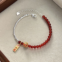 925纯银不对称红玛瑙竹节万福小宝手链女简约国风设计手环6831