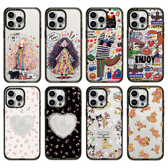 CASE手绘涂鸦女孩爱心珍珠碎花iPhone16ProMax苹果15透明手机壳14