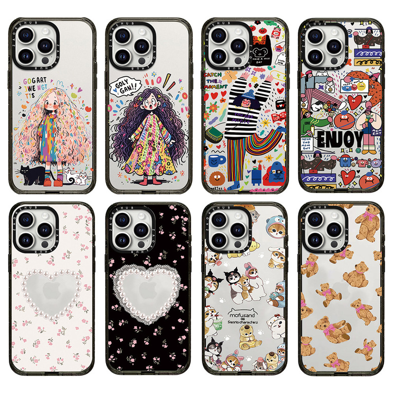 CASE手绘涂鸦女孩爱心珍珠碎花iPhone16ProMax苹果15透明手机壳14|undefined