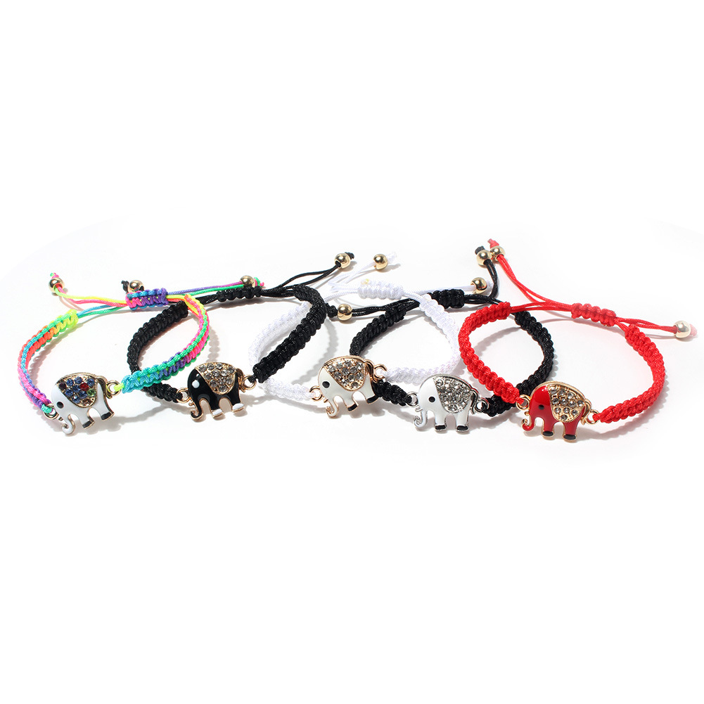 fashion hand-woven multi-color red rope elephant copper bracelet