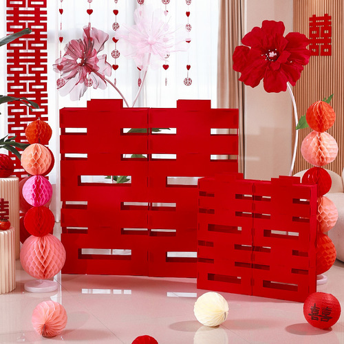 Three-dimensional oversized happy character floor-standing ornaments Internet celebrity knot wedding non-woven fabric 囍 character living room decoration wedding room layout set