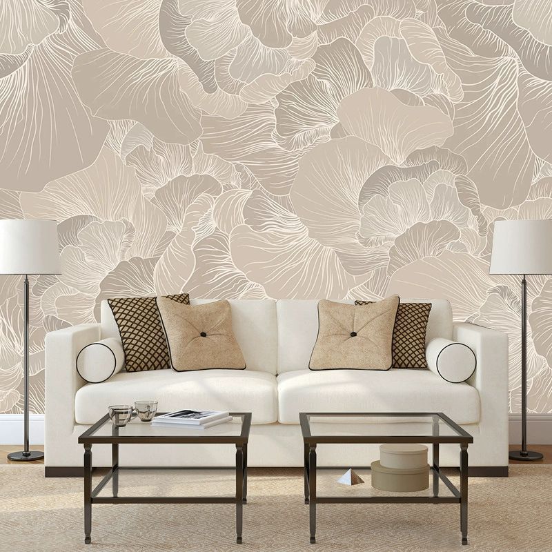 Abstract Floral Line Wallpaper Tv Background Wallpaper Warm Color Plant Living Room Wall Covering Modern Minimalist Bedroom Mural