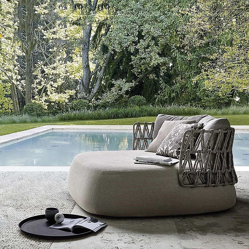 Outdoor Creative Woven Chair and Lounger Set for Villa Courtyard Outdoor Pool Hotel Garden Sofa