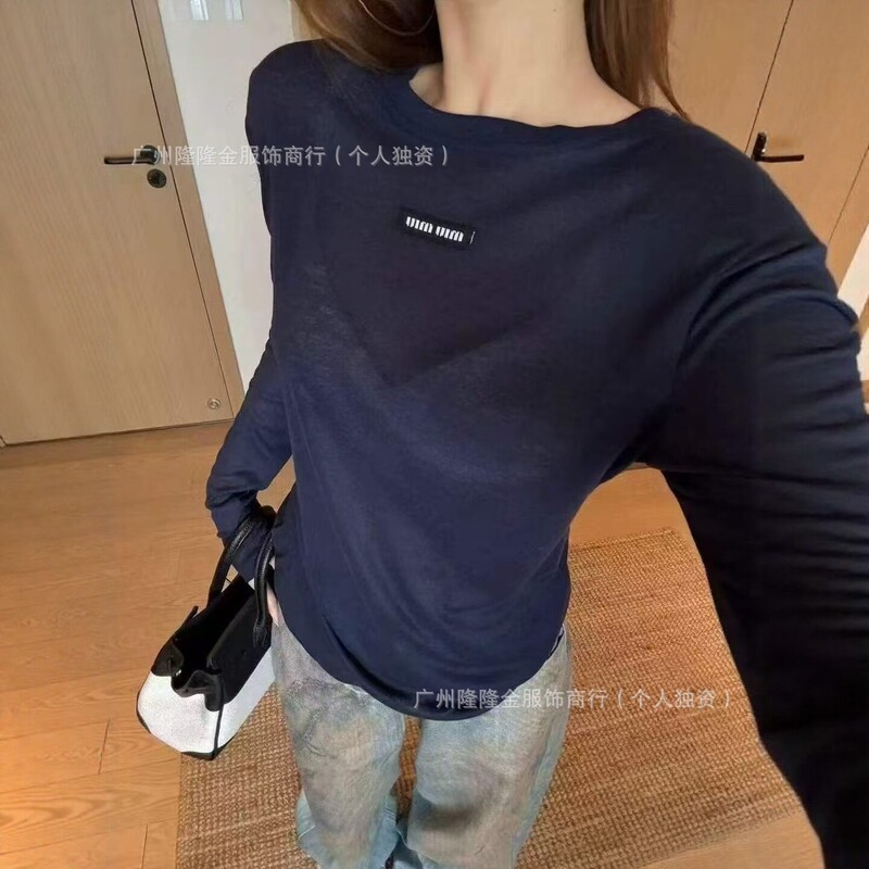 2026 Early Spring New Style Simple Letter Print Long-Sleeve T-Shirt for Women, Round Neck Slightly Sheer Base Shirt, Versatile Slim-Fit Top