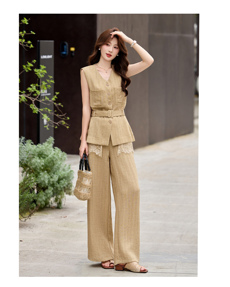 Bộ vest quần ống rộng nữ phối ren dây rút eo 2 món YH6133 — Màu ảnh chi tiết 13