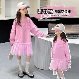 女童连衣裙春秋2025新款洋气儿童粉色卫衣裙大童女孩春装长袖裙子