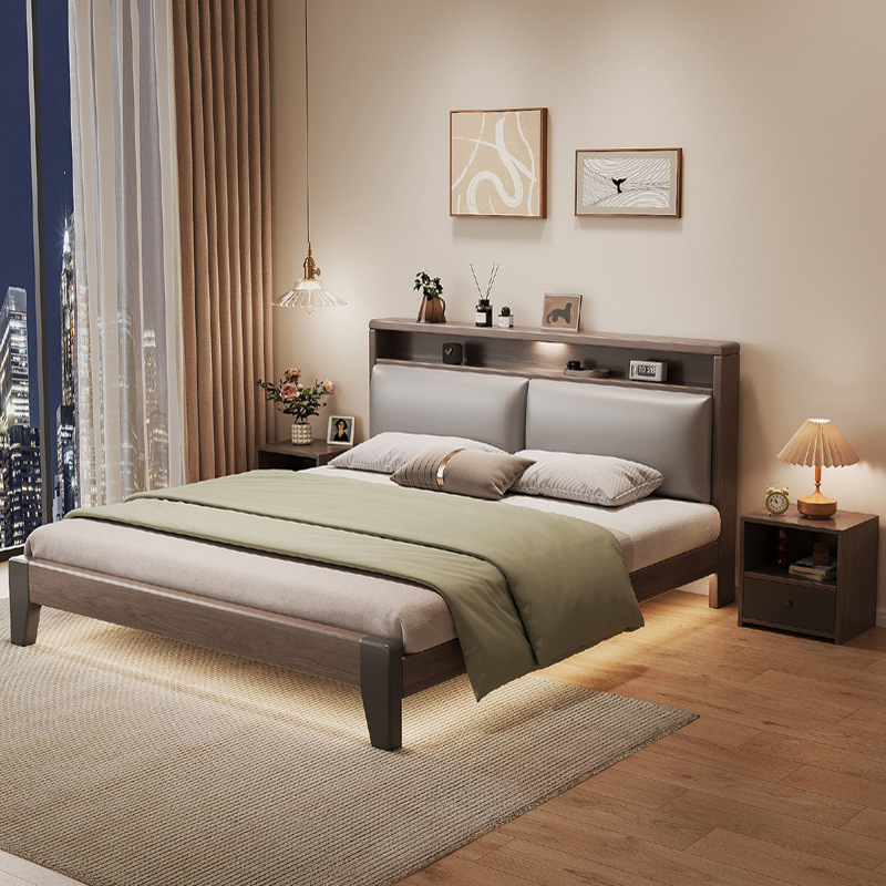 Nordic Style Modern Simple Double Bed Home Master Bedroom Wooden Bed Economical Single Room Bed Frame Solid Wood Bed Double Bed