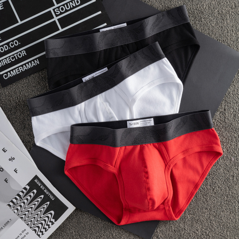 Men's Cotton Briefs with U-Shaped Pouch, Solid Color Underwear, Men's Basic Briefs, Sports Briefs, Mid-Waist 235