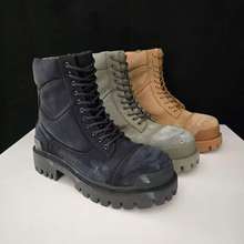 2025款帆布马丁靴防水牛仔布男鞋秋季休闲增高做旧短筒