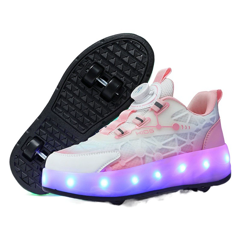 Летние дышащие сетчатые кроссовки для детей на четырех колесах, которые можно использовать для ходьбы и катания, модные автоматические выдвижные роликовые кроссовки, студенческая версия.