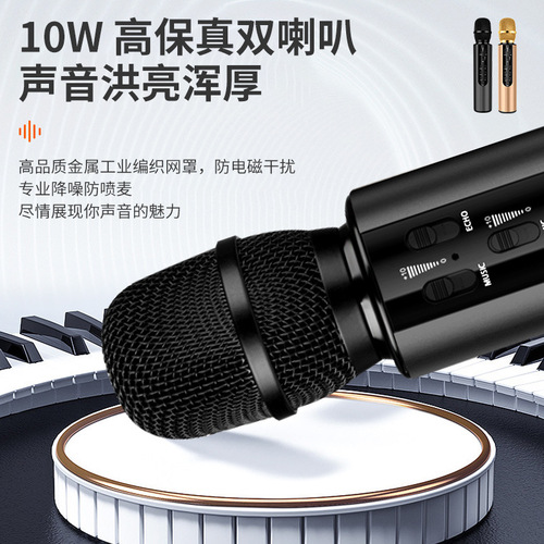 Wireless capacitive microphone dual speakers host portable Bluetooth microphone home singing audio microphone all in one