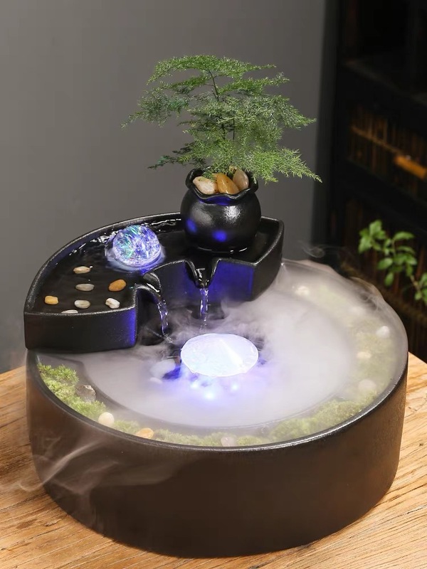 流水置物循環水噴水創意陶磁器客間生財招財事務室デスクトップ微景観装飾品|undefined