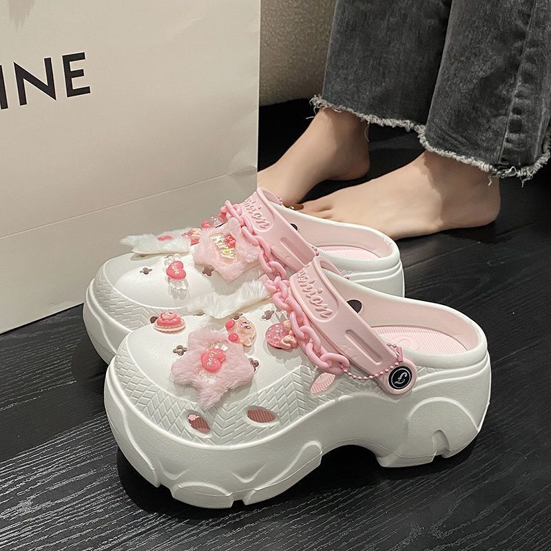 Women's Summer Outer Wear 2024 New Cartoon Cute Beach Non-Slip Toe-Toe Thick-Soled Sandals