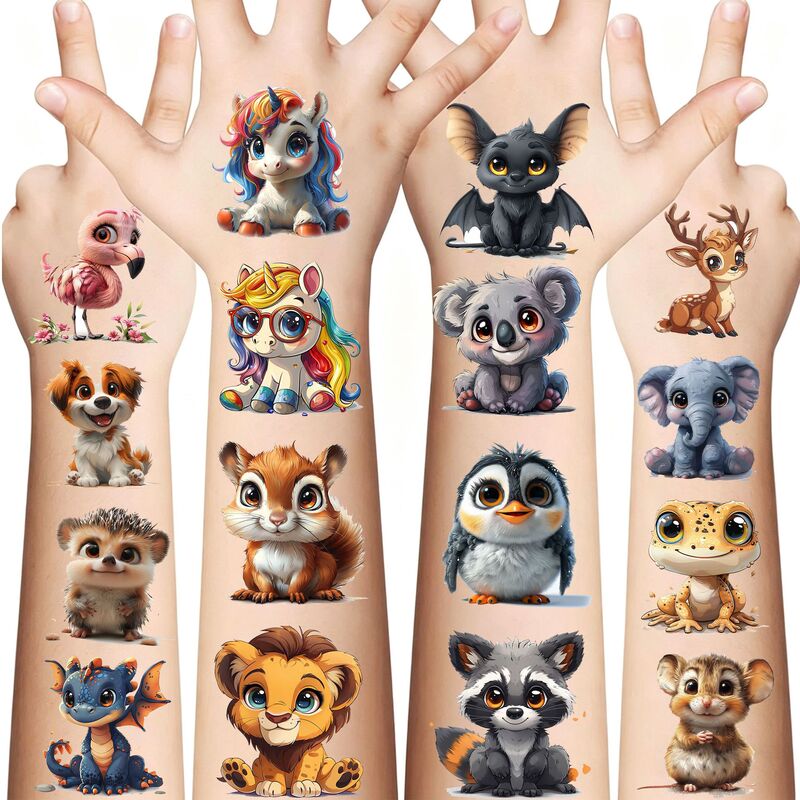 Cross-border cartoon animal cute children's watercolor tattoo stickers waterproof realistic tattoo stickers TEMU European and American Tattoo