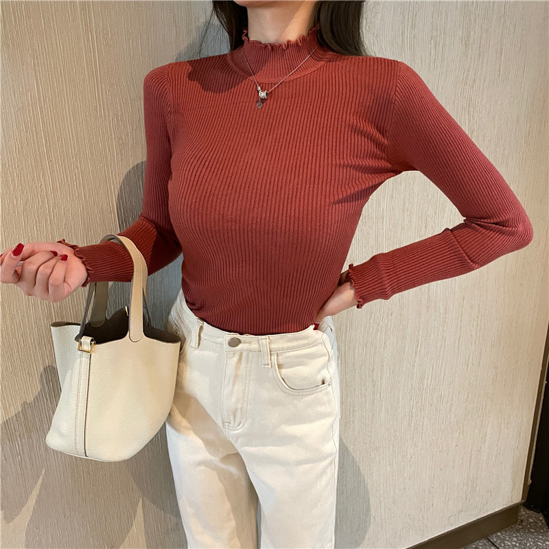 Slim-Fit Knitting Half-High Neck Top NSFYF85668