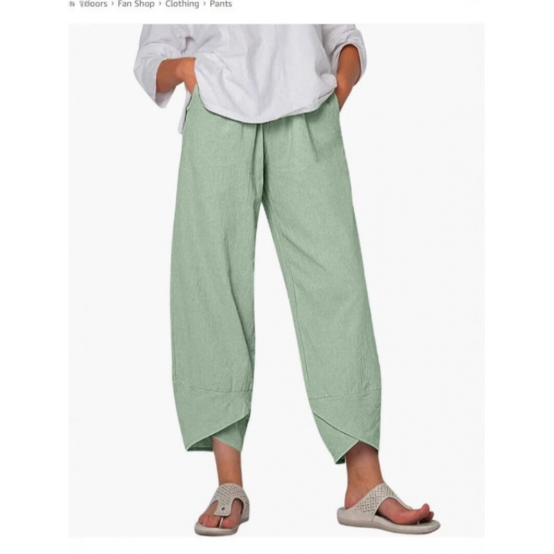 New Cross-Border Women's Fashion European and American Style Solid Color Plus-Size Simple Patchwork Pocket Loose Casual Cropped Pants
