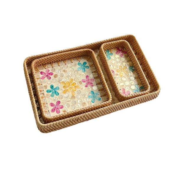 Vietnamese rattan shell tray fruit plate grows square tray household…