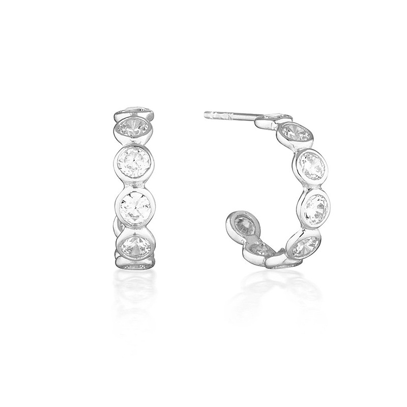 Cross-border Sterling Silver Needle Inlaid Round Zircon Stud Earrings Women's Simple All-match C- Shaped Niche Elegant Earrings Cold Style display picture 2