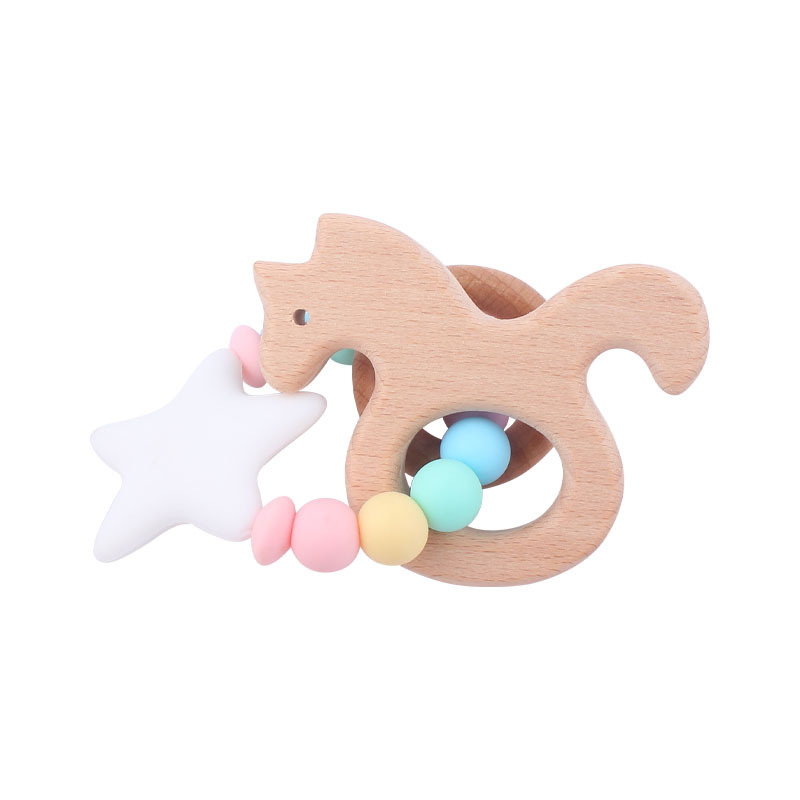 Bebé de dibujos animados animal clip de haya calmante bebé animal mordedor pulsera mordedura pegamento pezón anti-caída traje de cadena