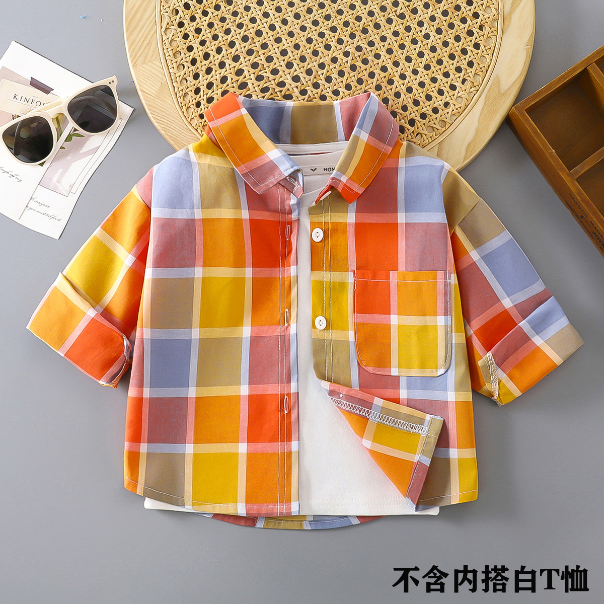 Camisa para niños para hombre 2025 nueva camisa a cuadros de algodón de estilo occidental para bebés primavera y otoño Cárdigan de solapa de moda para niños
