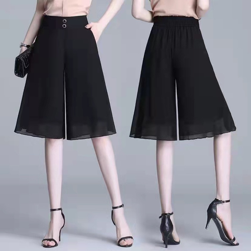 Summer Chiffon Shorts Women's Loose High Waist Draping Elegant Fashionable Good A- line Double-Layer Pants for Mom Summer Chiffon Shorts Women's Loose High Waist Draping Elegant Fashionable Good A- line Double-Layer Pants for Mom