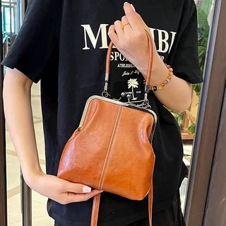 个性时尚休闲贝壳手机包新款复古斜挎包夹口手提包通勤单肩斜挎包