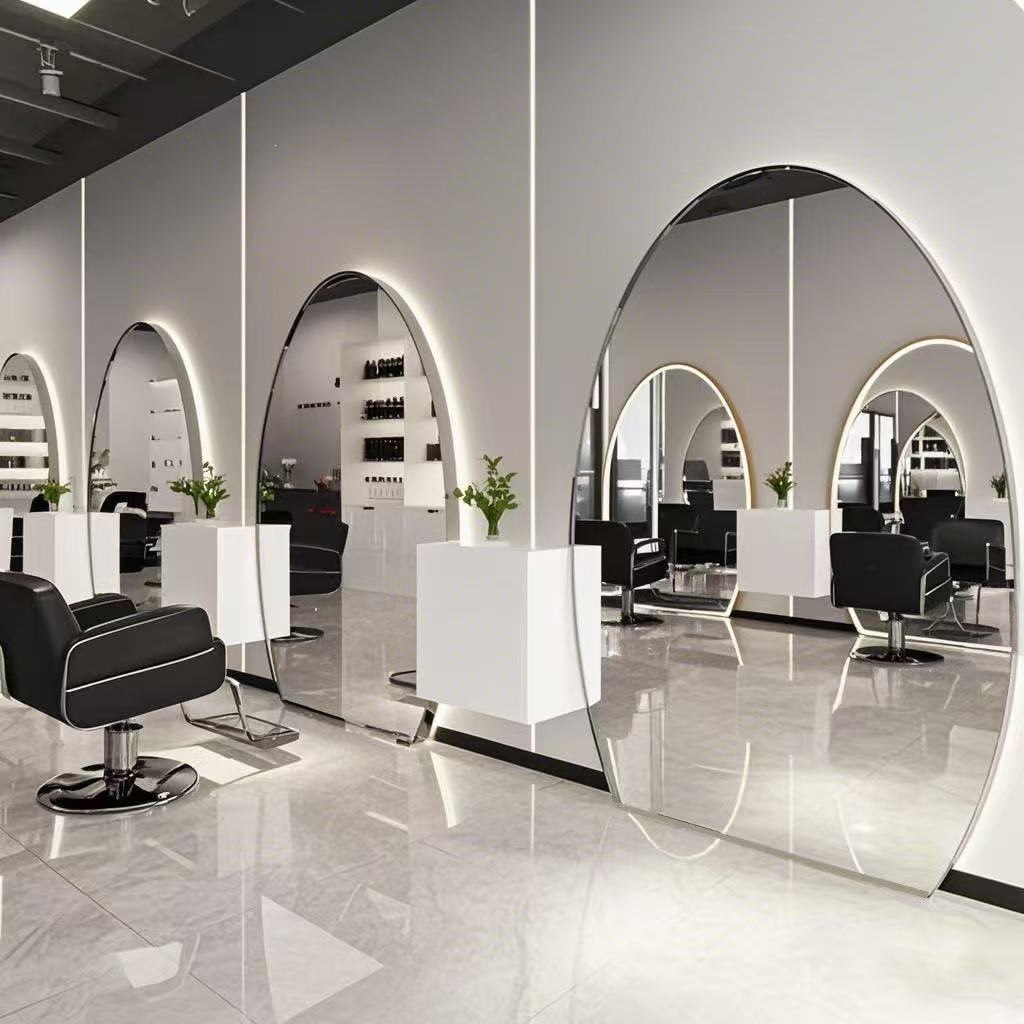 Espejo de Peluquería con Luz LED de Metal De Pie para Salón de Belleza